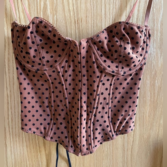 Brown polka dot Urban Outfitters Out From Under Lucy Flocked Dots corset top🤎 - Picture 2 of 4